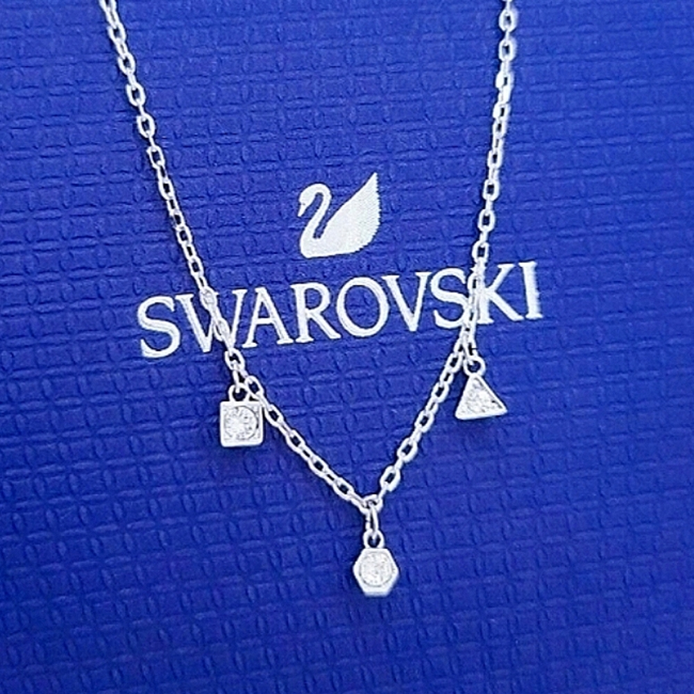 New Swarovski Trio Crystals Pendants Simple Necklace Rhodium Silver #5568012